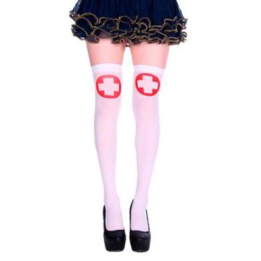 Imagem de Meia Calça de Enfermeira 7/8 Branca de Halloween e Carnaval - Fantasia