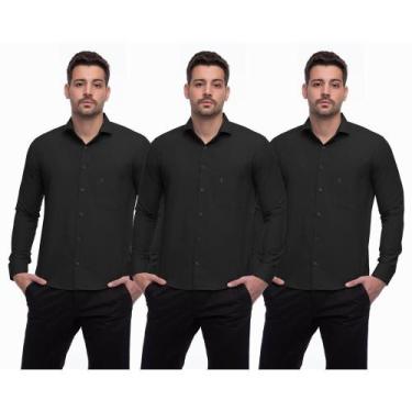 Imagem de Camisa Social Masculina Manga Longa Botões Lisa Kit 3 Branco/Rosa M - 