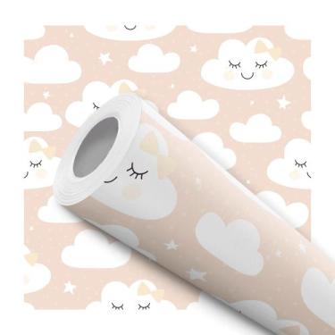 Imagem de Papel De Parede Adesivo Lavável Nuvem Laço Rosa Nude 10m - Deliquadros