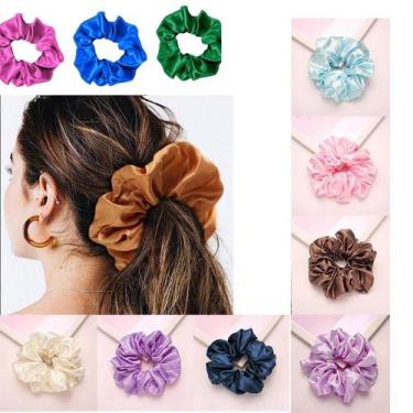 Imagem de Kit 05 Scrunchie Xuxinha Prendedor Cabelo Rabico Cetim Anti-frizz Aces