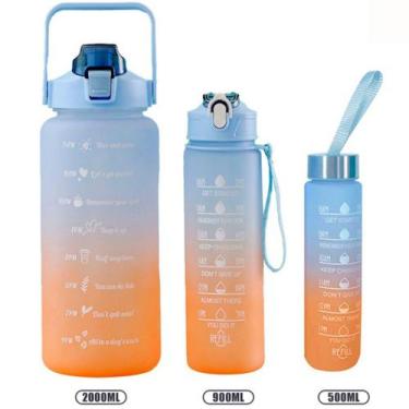 Imagem de Kit 3 Garrafas De Água Motivacional Booglee 2 Litros 900mL 300mL Cor S