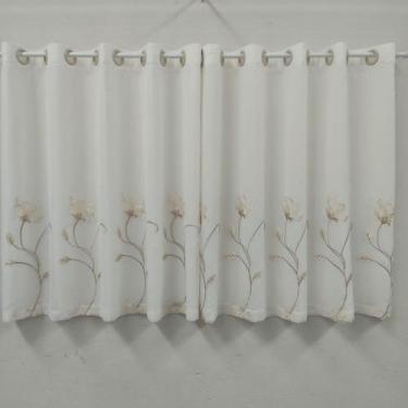 Imagem de Cortina De Voal Bordada Com Forro Leve Microfibra Janela Cozinha 3,00x