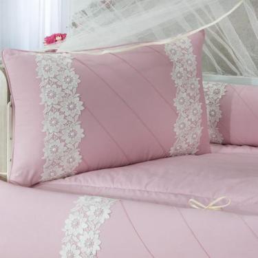 Imagem de Kit Berço Floratta Renda Guipir Rose Enxoval Bebê Berço Nacional/Ameri