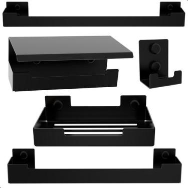 Imagem de Kit Acessórios Para Banheiro Preto Fosco 5 Peças ELG - CONTEL STORE