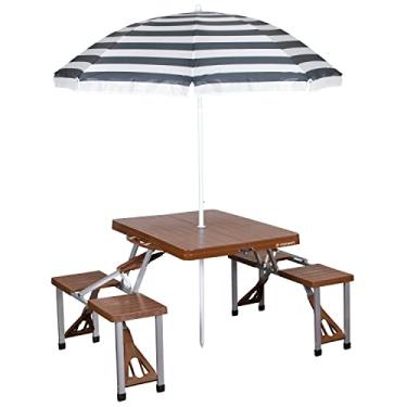 Imagem de Stansport Combo de mesa de piquenique e guarda-chuva, 615-45, madeira marrom