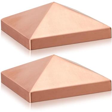 Imagem de Blulu 2 peças 15 x 15 cm tampa de poste de pirâmide de cobre sólido para postes de madeira reais de 14 cm x 14 cm, tampas de poste de cerca, tampas de decks de pirâmide para metal verdadeiro/real de