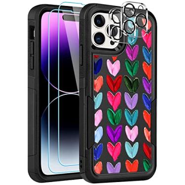 Imagem de LOQUPE [5 em 1] Capa para iPhone 14 Pro Max, com 2 protetores de tela + 2 protetores de lente de câmera, resistente, resistente, leve, fina, à prova de choque para mulheres, em forma de coração fofo