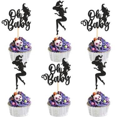 Imagem de 24PCS Halloween Oh Baby Cupcake Toppers Witch Cupcake Picks Baby Shower Halloween Boy Girl First Birthday Party Decorations Supplies
