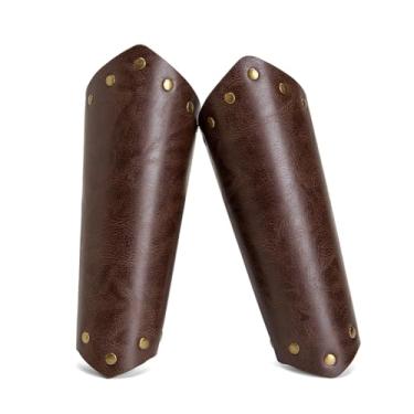 Imagem de HOEACXY Medieval Leather Bracers Dark Brown Viking Leather Bracers Leather Arm Armer Cuff Leather Gauntlet Costumes Accessories for Men Women 1 Pair