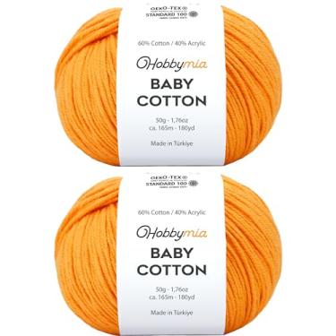 Imagem de HobbyMia Fio de algodão para bebês para crochê - 50 g / 180 m - (2) fio fino, peso esportivo - fio Amigurumi macio para linha de crochê - 60% algodão e 40% acrílico (damasco, 2 bolas)