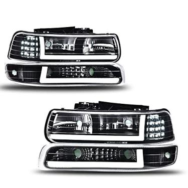 Imagem de PIT66 Faróis de LED, compatíveis com Chevy Silverado 1500 2500 99-02/Fit Silverado 1500HD 2500HD 3500 01-02/Fit Tahoe Suburban 1500 2500 00-06 Lente transparente preta refletor transparente