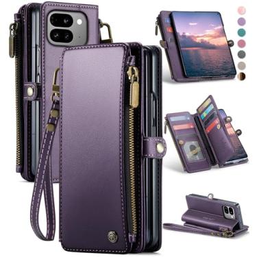 Imagem de Defencase Capa carteira dobrável compatível com Pixel 9 Pro com bloqueio de RFID, porta-cartões e porta-canetas, couro PU, fecho magnético, fecho de correr, capa para celular adequada para Google