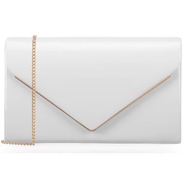 Imagem de MOJISOLO Bolsa feminina clutch para noite formal coquetel baile festa de casamento couro envernizado elegante bolsa dobrável, Branco