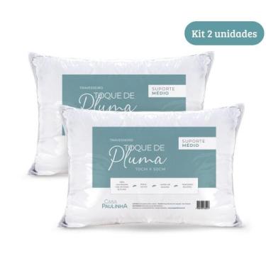 Imagem de Kit 02 Travesseiros Toque de Pluma 70cm x 50cm Suporte Médio Algodão M