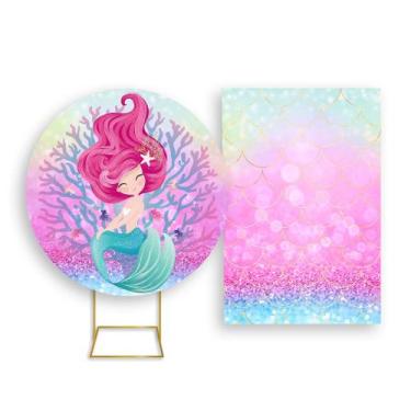 Imagem de Painel De Festa Redondo 1,50x1,50 + Painel Vertical 1,50x2,20 - Sereia