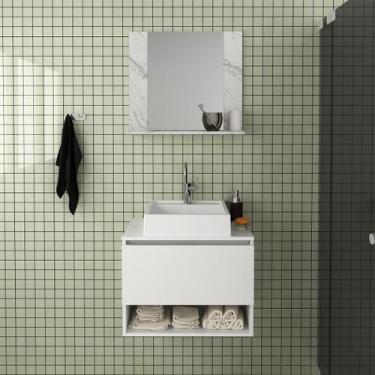 Imagem de Kit Lavabo com Espelho e Cuba Branco Mármore Branco Tecno Mobili