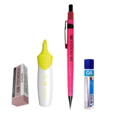 Imagem de Kit 4 Lapiseira Neon 0.5 Rosa + Borracha +Grafite + Vista Am - Cis