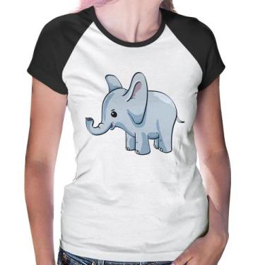Imagem de Baby Look Raglan Elefante Bebê - Foca na Moda, Branco, Preto, P