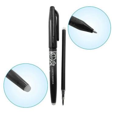 Imagem de Caneta Apagavel Apaga Calor Preta Tecido Papel + Refil - De Acordo com