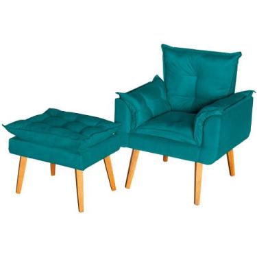 Imagem de Kit Poltrona Para Sala Decorativa e Puff Opala Suede Verde Água - Bout