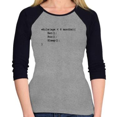 Imagem de Baby Look Raglan Eat Poo Sleep Código Manga 3/4 - Foca na Moda, Cinza,