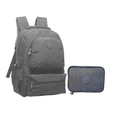 Imagem de Kit Mochila Casual e Estojo Crinkle 17,5" Yins YS41053, Cinza