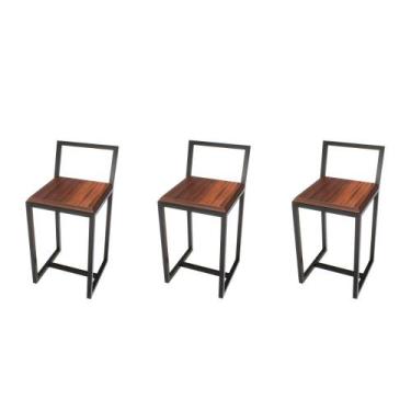 Imagem de Jogo 3 Banqueta Baixa Para Cozinha Preta Assento Imbuia Industrial - D