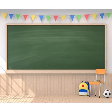 Imagem de CORFOTO Pano de fundo de volta às aulas de tecido de 3 x 2,4 m, quadro negro digital para sala de aula, piso de madeira, pano de fundo de imagem escolar para fotografia para ensino, aulas on-line, adereços para sessão de fotos