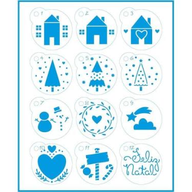 Imagem de Kit Mini Stencil Natal Chaveiro Casinhas, Arvorezinhas, Feliz Natal - 