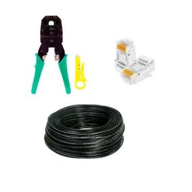 Imagem de Cabo de Rede Internet Preto 70 Metros Cat5 com Alicate Crimpar RJ45 e 