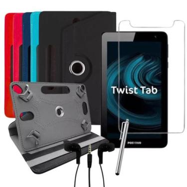 Imagem de Capa Giratória P/ Tablet Positivo Twist Tab + Fone + Película + Caneta