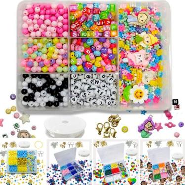Imagem de Kit Miçanga Colorida Infantil Completo Letra Alfabeto Bolinha Missanga