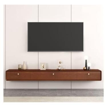 Imagem de Armário de TV montado na parede, suporte flutuante de madeira, centro de entretenimento flutuante de 199 cm para TVs de até 80 polegadas, gabinete de TV, console de mídia, cabana de armazenamento de