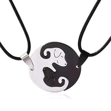 Imagem de MISS RIGHT Colar de gato Yin Yang combinando para casais, mulheres e homens, quebra-cabeças de aço inoxidável para cães e animais de estimação, presentes engraçados para amantes de cães e gatos, 21