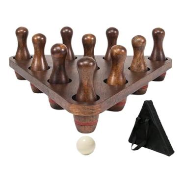 Imagem de SM SunniMix 10 peças shuffleboard pinos de boliche conjunto crianças brinquedos de boliche indoor madeira skittle bolas jogo de boliche para festa jogos de