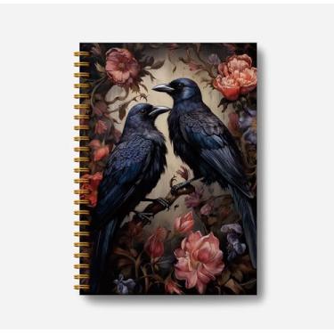 Imagem de Guymn Caderno feminino de corvo floral Dark Academia – Diário gótico gótico, diário de bruxa, material de escritório gótico, caderno de Halloween, caderno espiral de casa de campo escuro, 14 x 21 cm