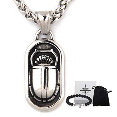 Imagem de Colar de Olho de Hórus Egípcio Pingente Escaravelho de Aço Inoxidável GUNGNEER Proteção Saúde Amuleto Talismã Joia