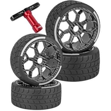 Imagem de BRCatWPark RC Wheel Highway Tires for 1/7 Arrma Felony 6S BLX,4pcs RC Wheel Rims & Rubber Tires,RC Drift Car Wheels and Tires,Carbon Surface(Black)