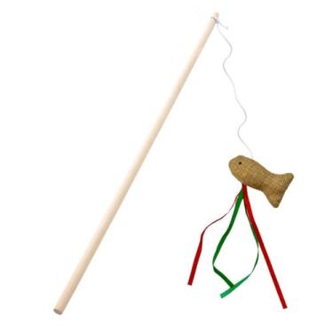 Imagem de Varinha para gatos Brinquedo Interativo Vara pra Gato Sisal Colorida Penas Plumas Varios Modelos (Peixe)