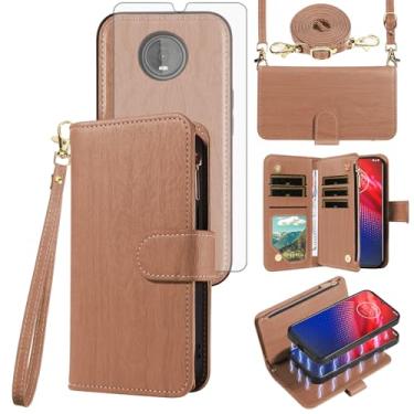 Imagem de Asuwish Capa de celular para Moto Z4/Moto Z 4 Play/MotoZ4 Force zíper carteira celular com protetor de tela de vidro temperado alça suporte para cartão Motorola 4Z Motoz4Cases MotoZ4Play XT1980-4 2019