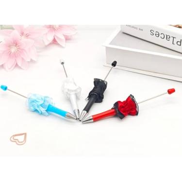 Imagem de QFSH 4 peças de caneta esferográfica, com contas, divertida, criativa, faça você mesmo, multicolorida, fofa, com contas de plástico, tinta preta, 1,0 mm (cor 2)