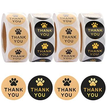 Imagem de BENBO 2000 peças de adesivos de agradecimento com impressão de pata de cachorro, adesivos de 2,5 cm Kraft para pata de animal de estimação, adesivos de selos de envelope de pata de cachorro, adesivos