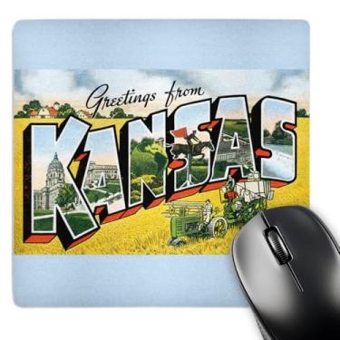 Imagem de 3dRose Mouse pad LLC 20 x 20 x 0,65 cm, Cartão postal Cênico Greetings from Kansas em fundo azul - (mp_170062_1)