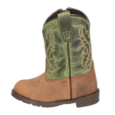 Imagem de Smoky Mountain Boots bota de cowboy ocidental de couro esfumaçado infantil hopalong marrom e verde crackle
