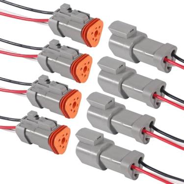 Imagem de XIITIA 4 pares de conectores DT de 3 pinos à prova d'água macho e fêmea com fio de cabo 18AWG 150 mm para carro, caminhão, barcos, luz de trabalho LED etc