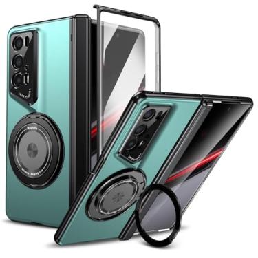 Imagem de GANGANPRO Capa compatível com Honor Magic V2 RSR com suporte de anel rotativo, suporte magnético, à prova de choque, capa protetora para celular para Honor Magic V2 RSR 7,9 polegadas, verde