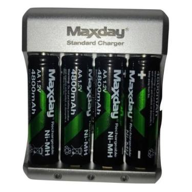 Imagem de Kit Carregador + 4 Pilhas Aa 4800mah Recarregável Maxday , RECARREGÁVE