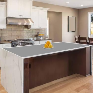 Imagem de Tapete de silicone grande de 120 cm x 60 cm para bancada de cozinha, protetor de bancada antiderrapante resistente ao calor, tapete multiuso à prova d'água para ilha de cozinha, cinza claro