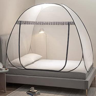 Imagem de Mengersi Tenda Mosquiteira para Cama, Dossel de Cama Pop-Up com Fundo de Rede, Tenda de Cama com Rede Mosquiteira para Crianças, Meninas, Meninos, Cama, Terno para Ambientes Intern (Gêmeo Xl, Cinza)
