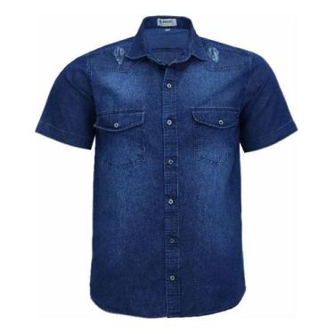 Imagem de Camisa Jeans Masculina Manga Curta Comfort 2 Bolsos 1858 - Amil, Marin